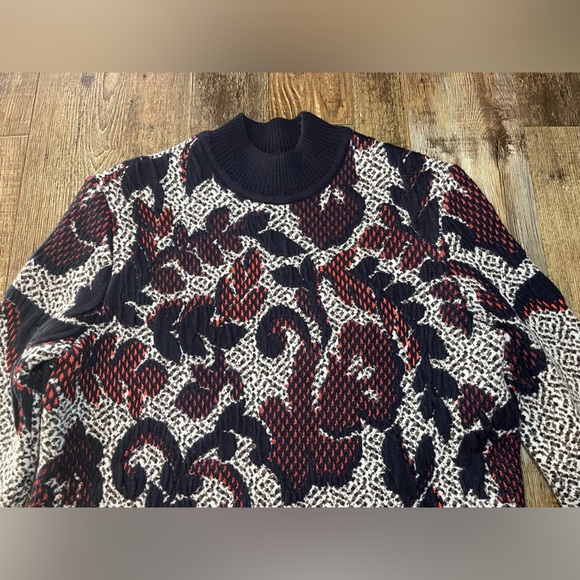 Tory Burch Intarsia Floral Heavy Wool Blend Sweater Size XS - Picture 3 of 6